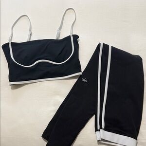 Alo Workout Set- Black Crop Top with White Contrast Trim